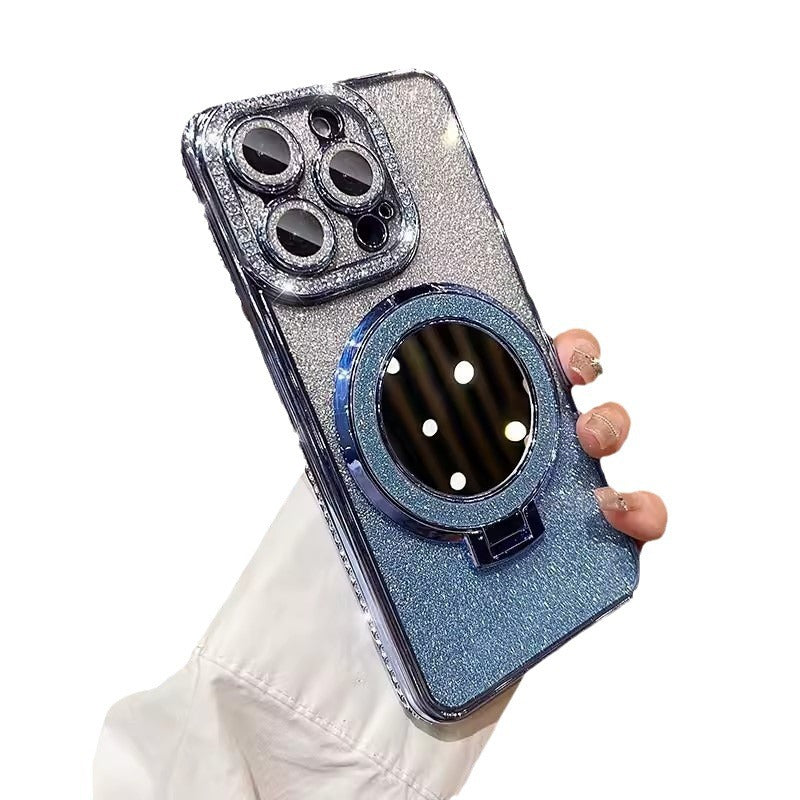 Makeup mirror holder 16E suitable for iPhone 16 Pro phone case 14 glitter magnetic edge diamond Apple 15 protective cover