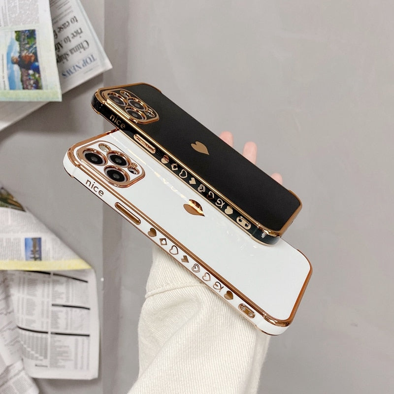 Soft Electroplated Love Heart Phone Case For iPhone 11 12 Pro Max XS X XR 7 8 Plus Mini SE 2020 Shockproof Bumper Back Cover