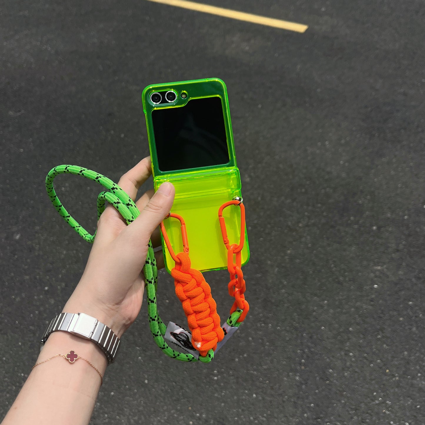 Suitable for Samsung Galaxy Z Flip5 phone case simple fluorescent green zflip4/3 folding screen protective cover