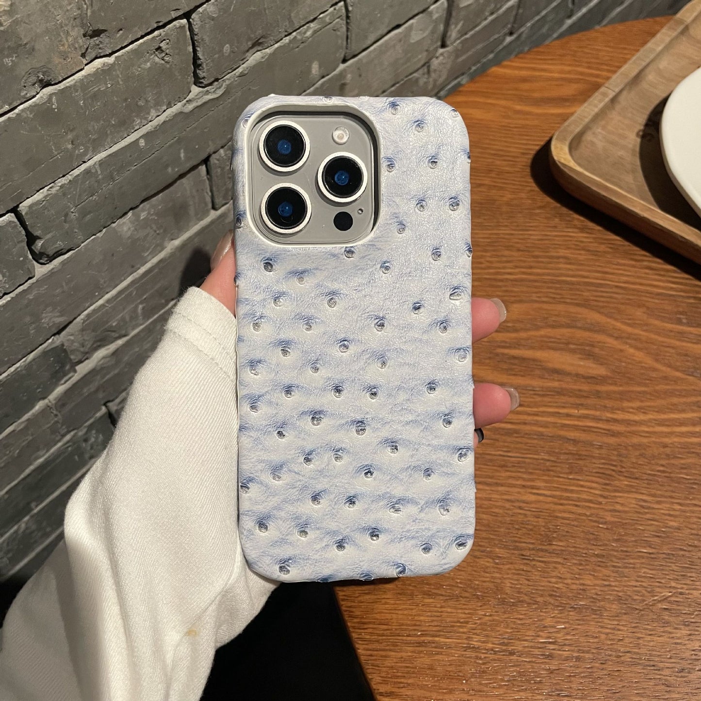 Ostrich pattern leather suitable for Apple 16promax phone case iPhone 15 half pack 14 hard 13 anti drop 12/11